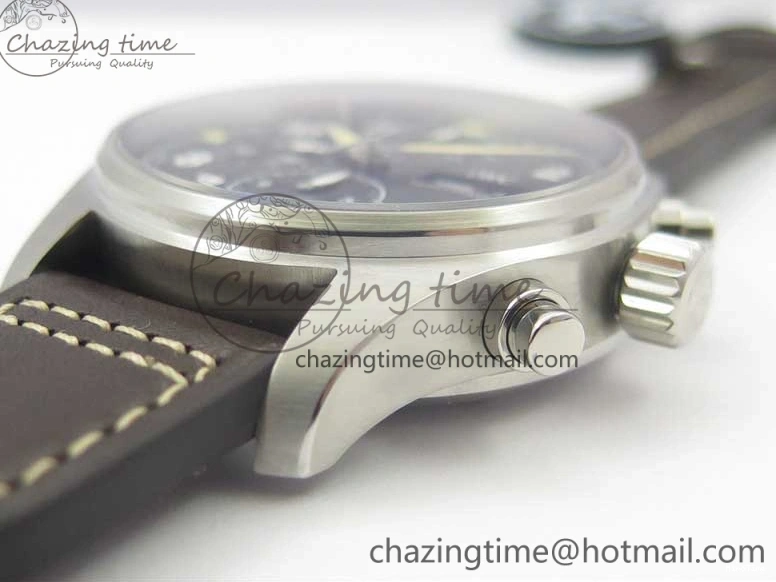 MIROTIME 1221 Pilot Chrono Spitfire IW387903 SS ZF 1:1 Best Edition Black Dial on Brown Leather Strap A OdorResistant 7127